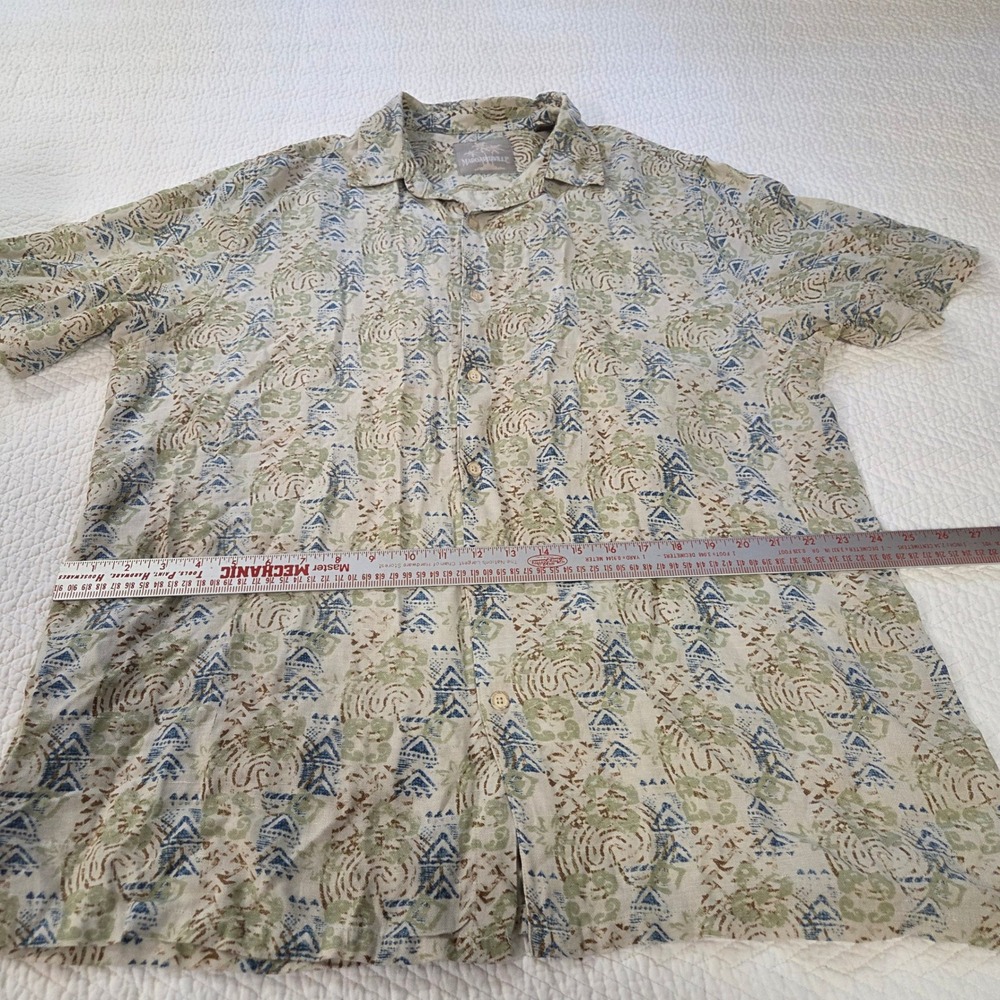 Margaritaville Mens 2XL Silk Linen Abstract Tribal Hawaiian Camp Shirt Beige - Picture 5 of 6